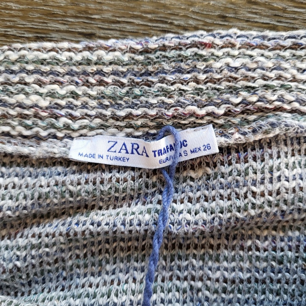 Zara Trafaluc Blue White Textured Knit Two Piece Skirt Set Small S Short Sleeve - Picture 11 of 12